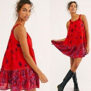 Free People Talk To Me Trapeze Dress Red Oversized Size Small